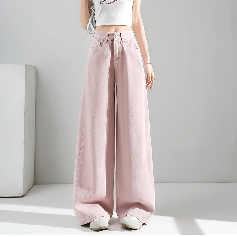 KSTUN 2025 Summer Women Wide Leg Jeans Pink Jeans High Waist Straight Draggy Pants Denim Pants Tall Girls Long Trousers Trendy