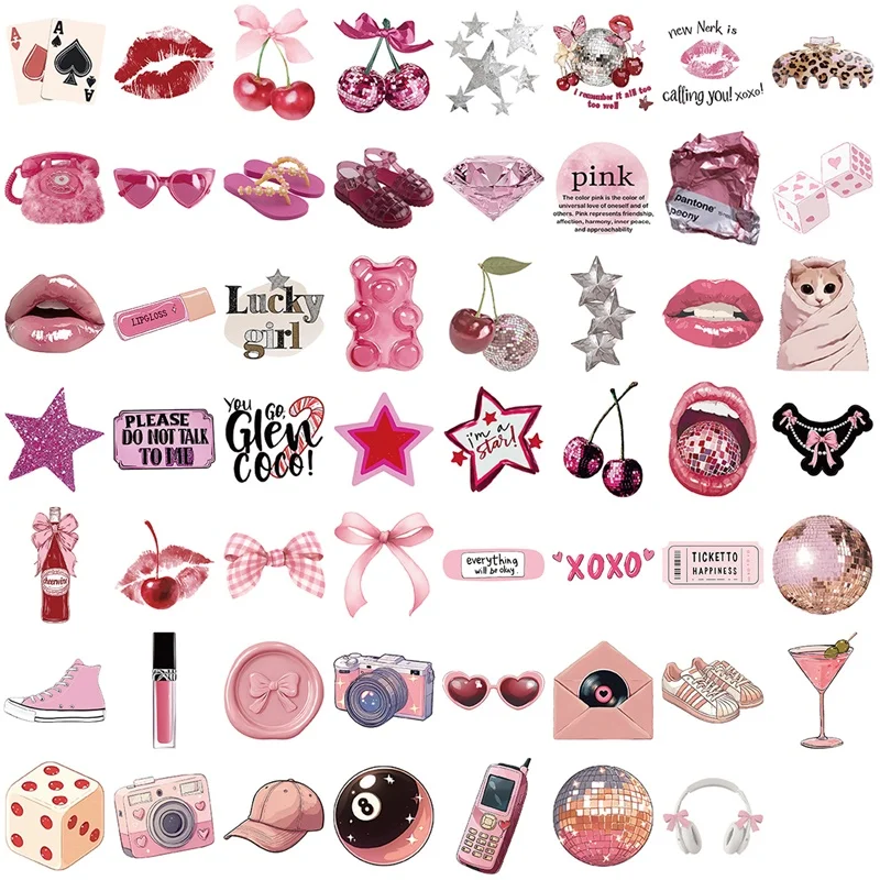10/30/50PCS Adesivos de PVC Rosa Estilo Menina da Cidade, Decoração Estética DIY, Suprimentos para Scrapbooking e Diário Criativo