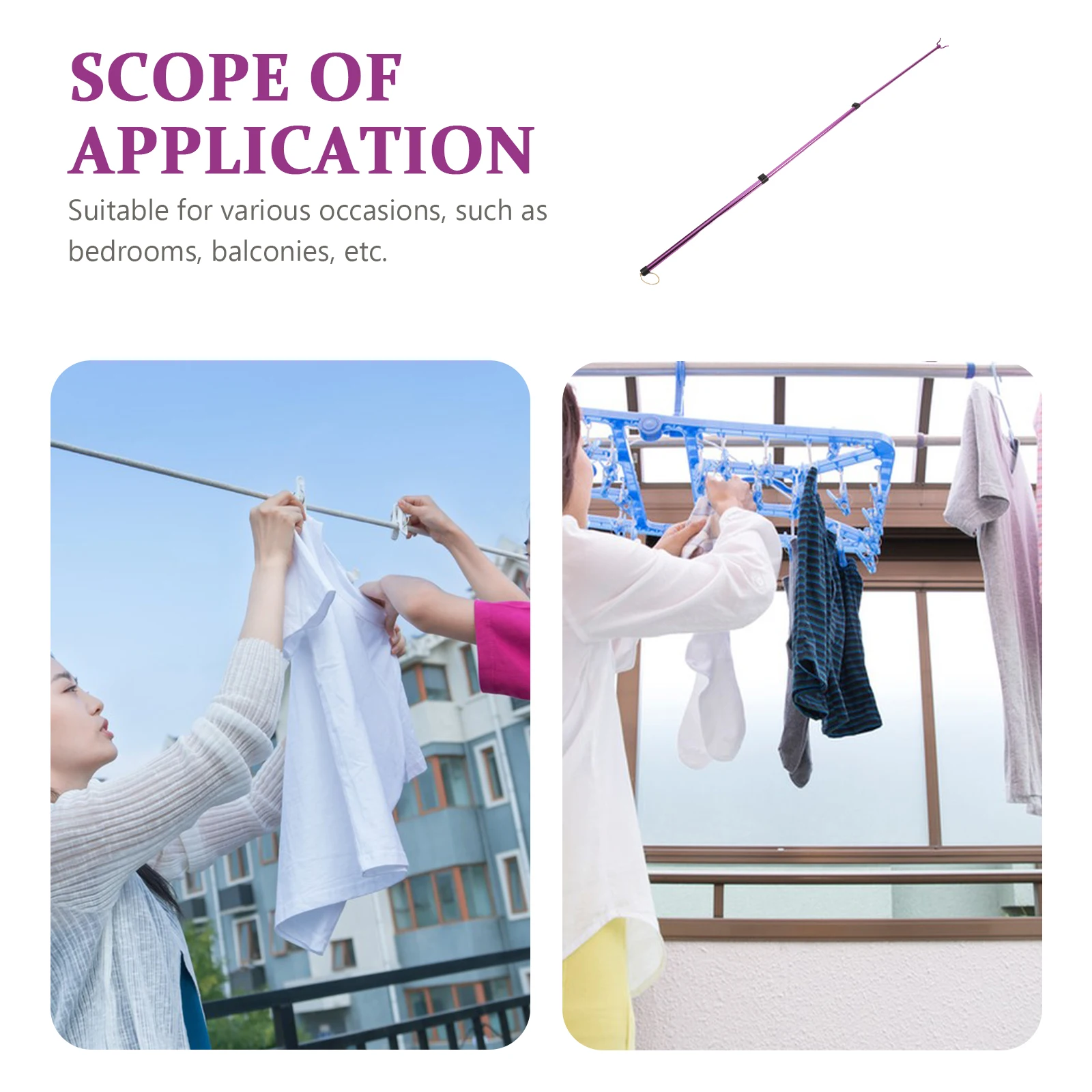 

Telescoping Clothes Rod Adjustable Aluminum Alloy Clothes Drying Pole For Closet Wardrobe Balcony Household Sturdy Reach