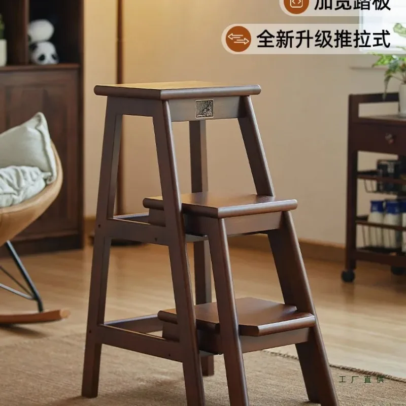 Solid wood  stool stool dual-purpose step household multi-functional folding three-step ladder