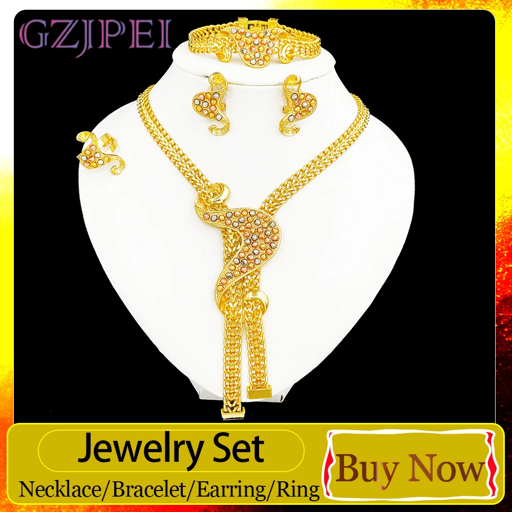GZJPEI 4pcs/set Fashion Luxury Jewelry Set African Nigerian18K Gold Color Wedding Jewelry Miami Chain Necklace Bracelet Set 2026