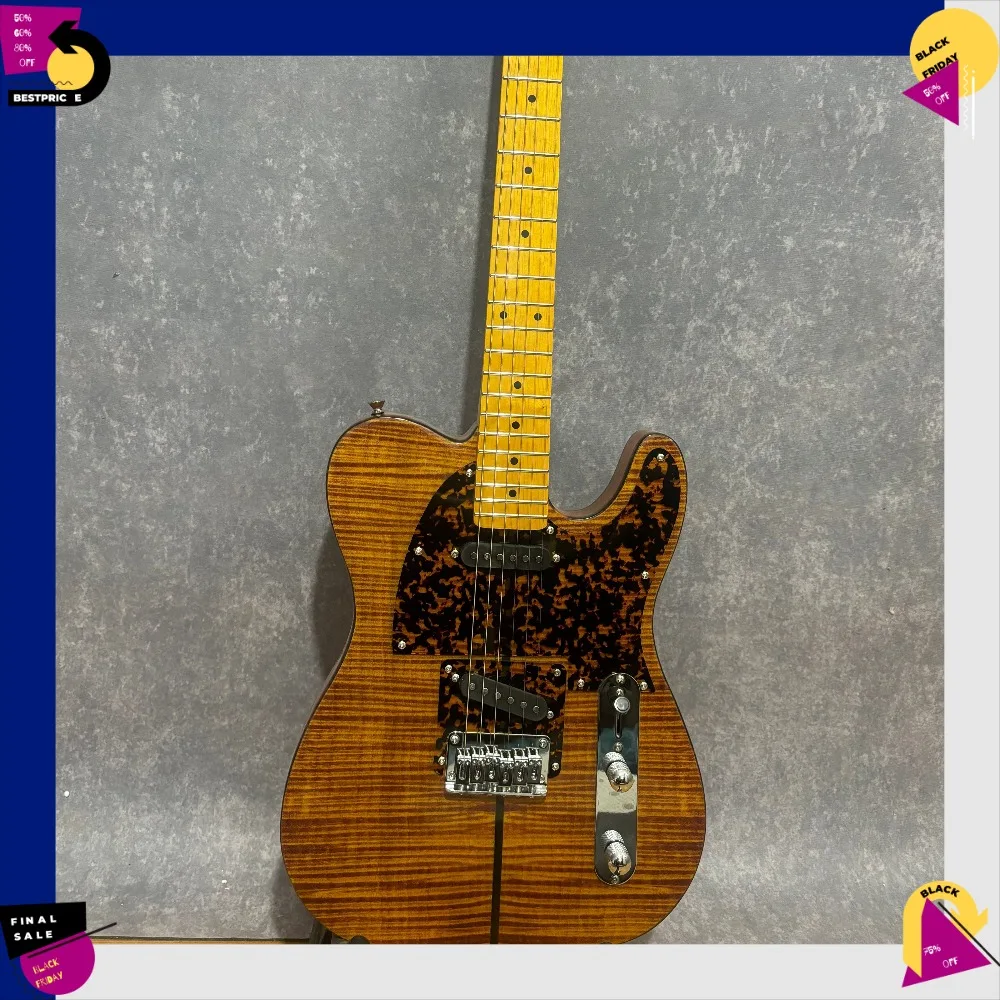 Electric Guitar Tiger Flame Maple Top SS Pickups Tortoiseshell Leopard Pattern Pickguard, Strong Vintage Vibe Rock