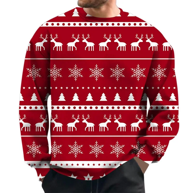 لطيف الألبكة نمط هوديي للرجال شجرة عيد الميلاد ثلاثية الأبعاد مطبوعة البلوز الخريف الشارع طويلة الأكمام س الرقبة هوديس بلوزات فضفاضة #3