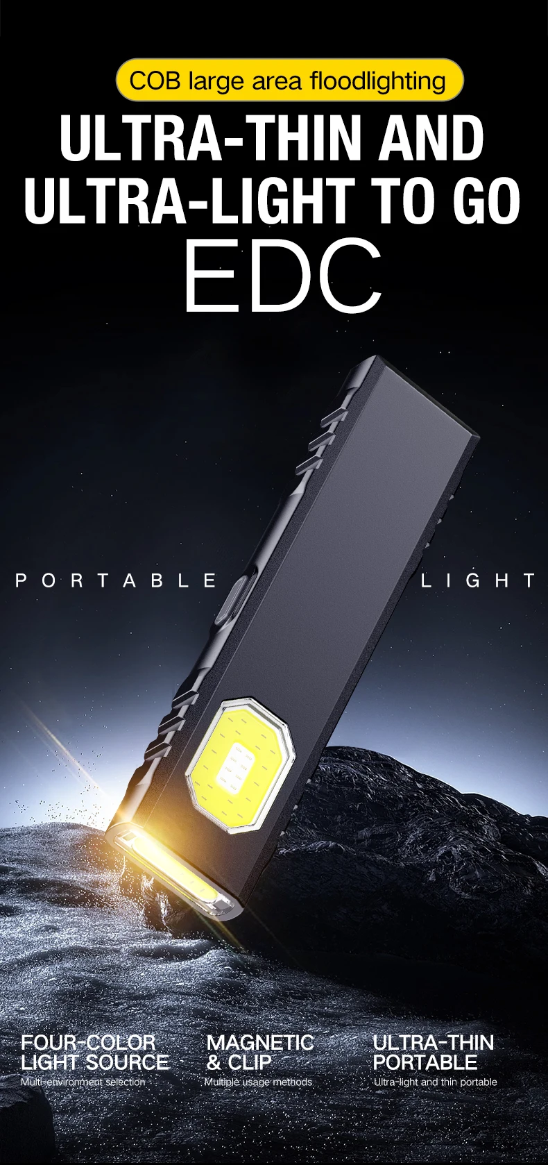 Draagbare LED-werklamp met clip en vijf lichtstanden voor buiten