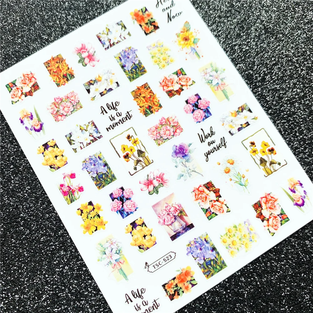 Tsc Serie TSC-523 3d Mooie Bloemen Nail Art Nagelsticker Decoratie Tool Sliders Voor Nagel Stickers