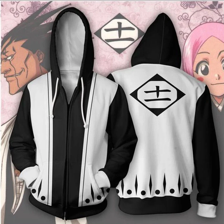 Uniforme de cosplay Kenpachi Zaraki de la 11ème Division de Bandai, sweat à capuche zippé pour garçons et filles, doux, confortable, coupe décontractée, automne-hiver