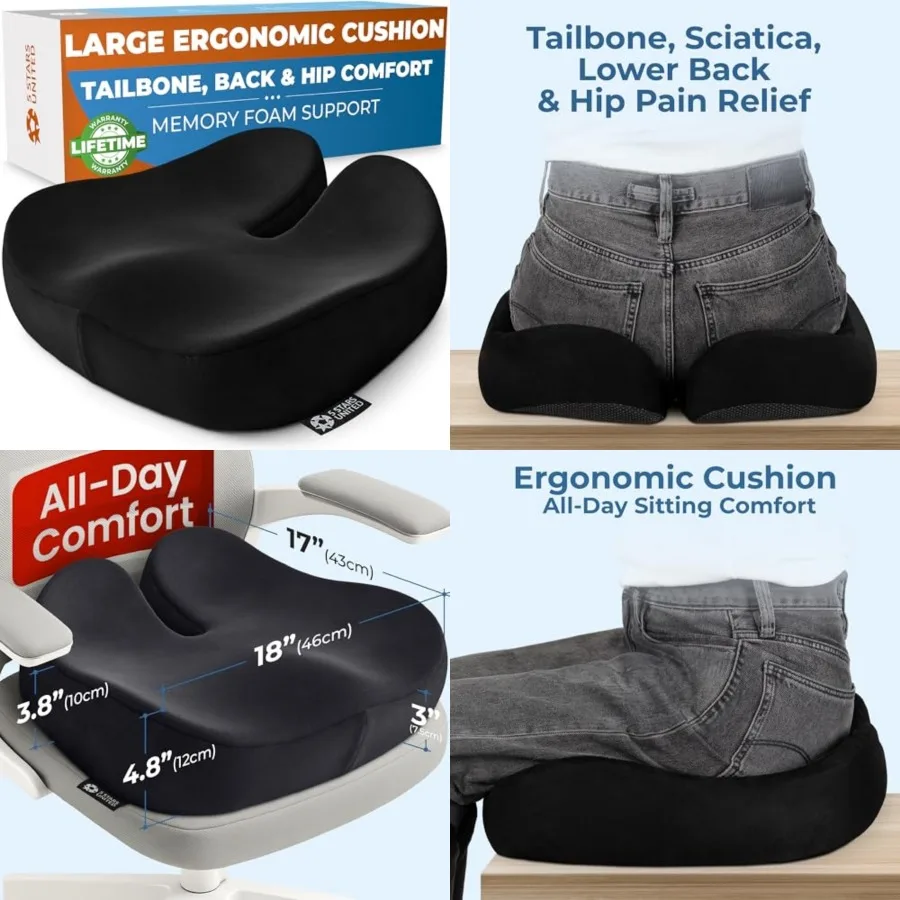 

Seat Cushion - Memory Foam Chair Cushion for Tailbone Pain Relief - Ergonomic Support for Coccyx, Sciatica and Butt - Office, D