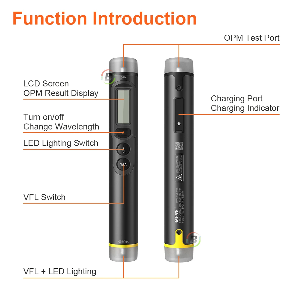 OFW FWV-05 3 in 1 OPM Rechargeable Optical Power Meter 10 Wavelengths -50~30dBm with Visual Fault Locator 15/30mw  Red Laser