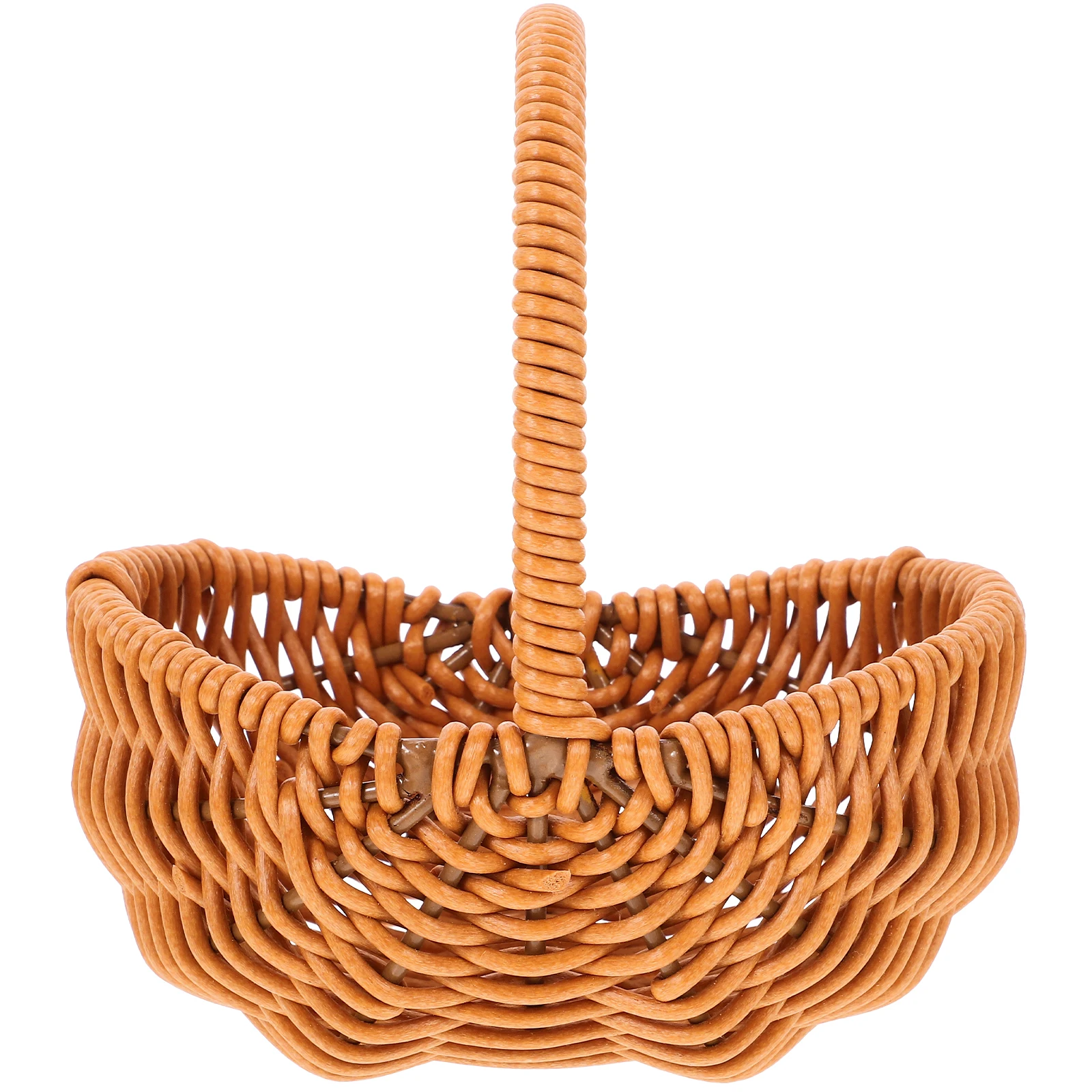 

Rustic Woven Mini Flower Basket Handheld Decorative Storage Iron Handle Desktop Small Handmade HomeDisplayStyle
