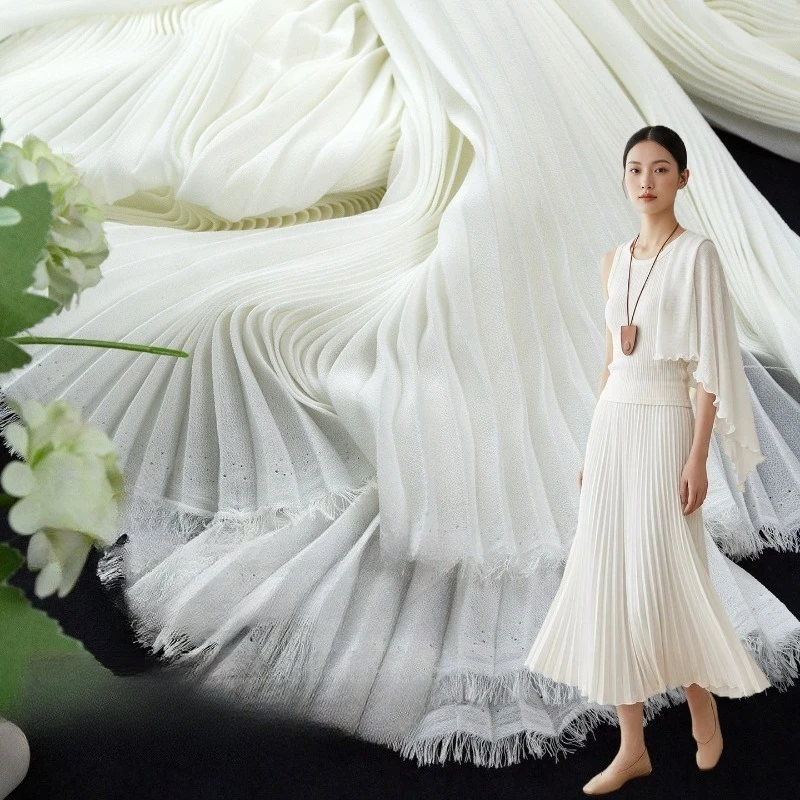 Solid Color Chiffon Pleated Fabric for Slightly Translucent Hem Clothing Design Fabrics By The Yard Diy Sewing Material Cloth