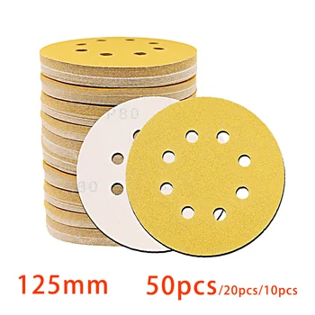 5 inch 8 gaten 125 mm geel schuurpapier, schuren voor schijven slijper houtbewerking auto metalen slijpschijf schurend polijstgereedschap