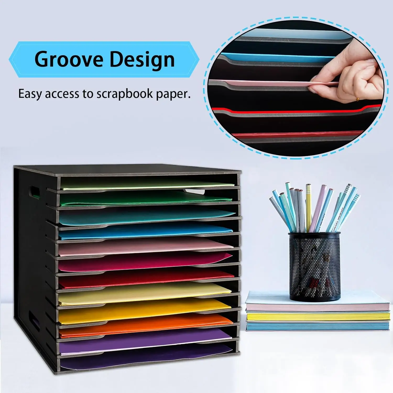 Scrapbook paper organizer, 12-layer file sorting storage, folder, desktop scrapbook paper organizer, black.