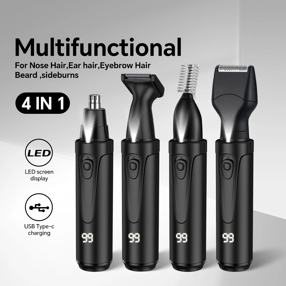 USB charging four in one men's multifunctional electric nose hair trimmer, beard trimmer, sideburns trimmer, electric shaver view 3