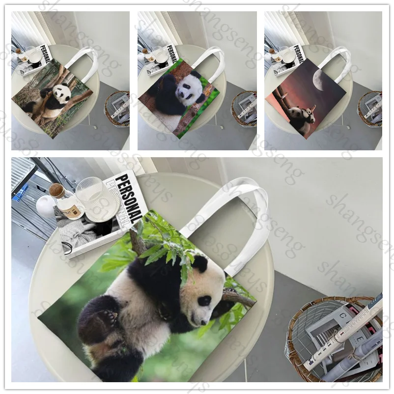 

Panda Huahua animal Tote bag fashion shoulder bag canvas handheld folding bag women's casual large capacity shopping bags
