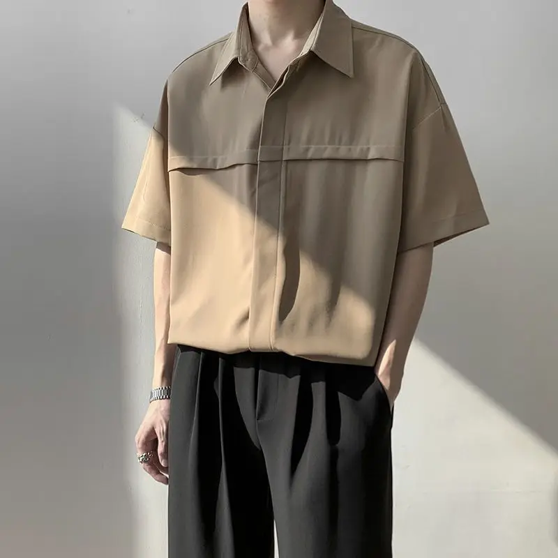 

Male Shirts Plain Splicing Short Sleeve Men's Business Shirt Original Fashion 2025 High Quality Luxury Cheap Brand Korean Style