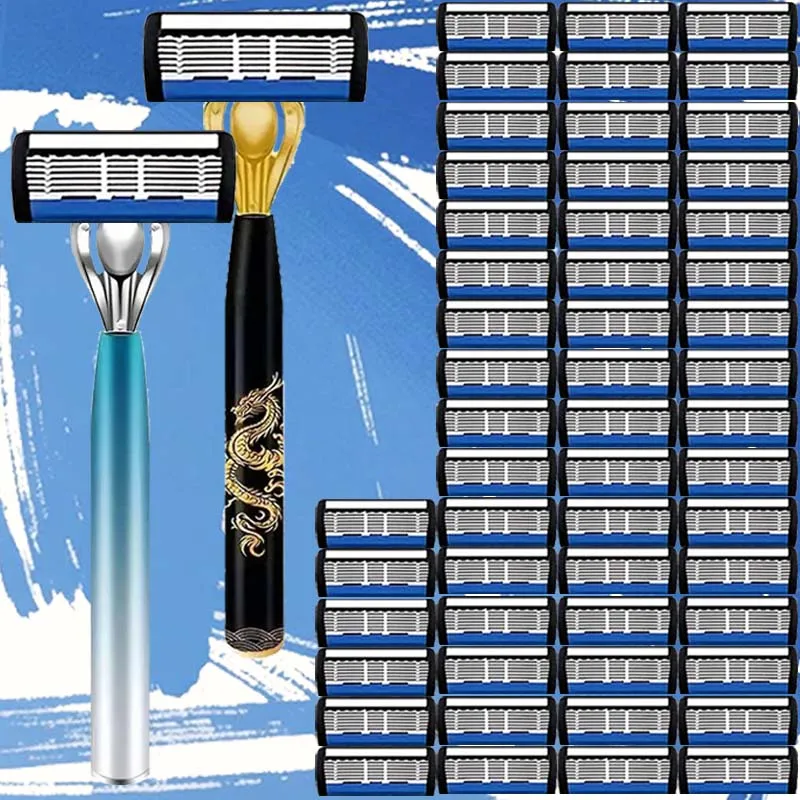Luxurious quality men's fine razor set, 24 sharp blades, 2 anti-slip handles, painless shaving, men's shaving wonder