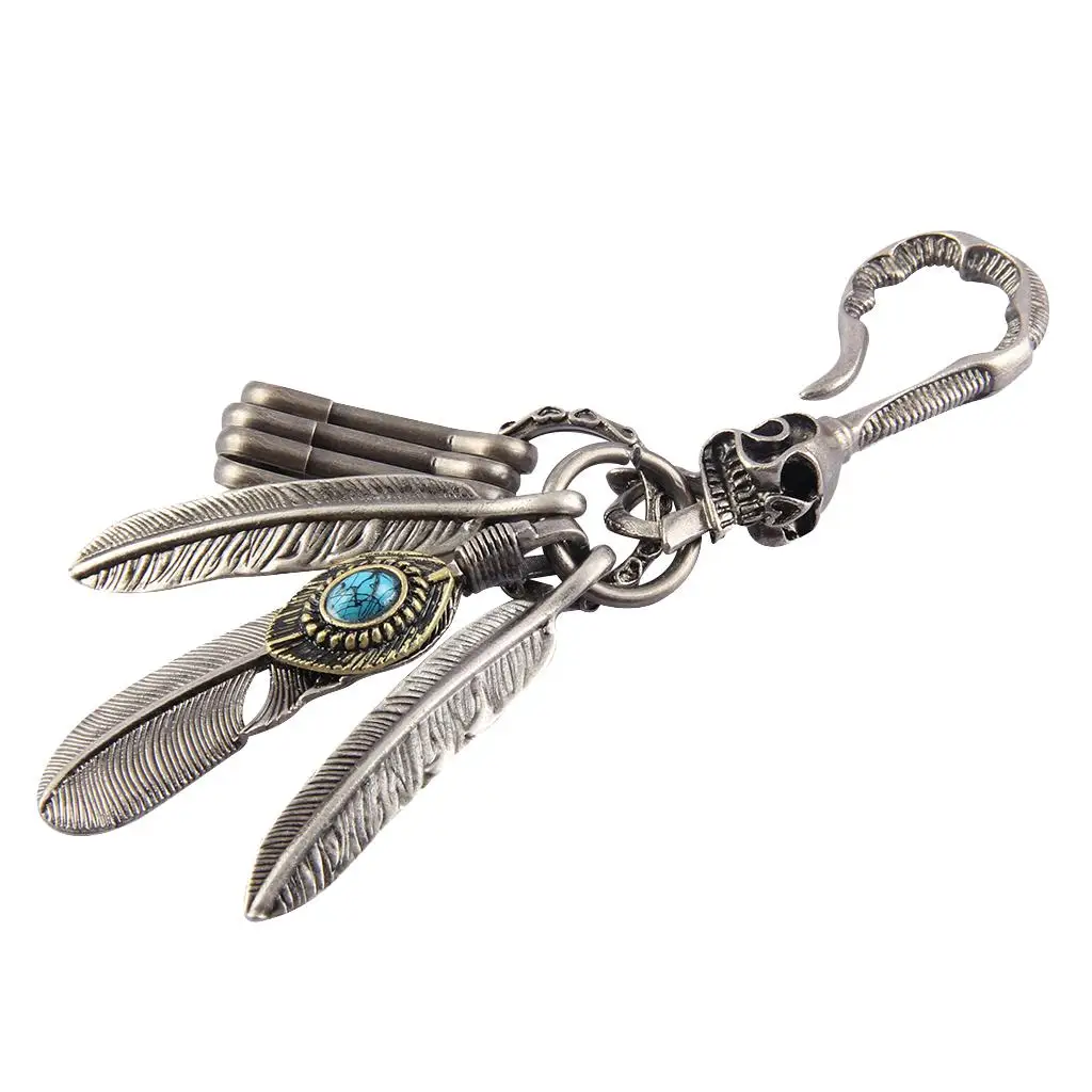 Bohemian Turquoise Feather Tassel Keychain for Bag Plush Key Chain Boho