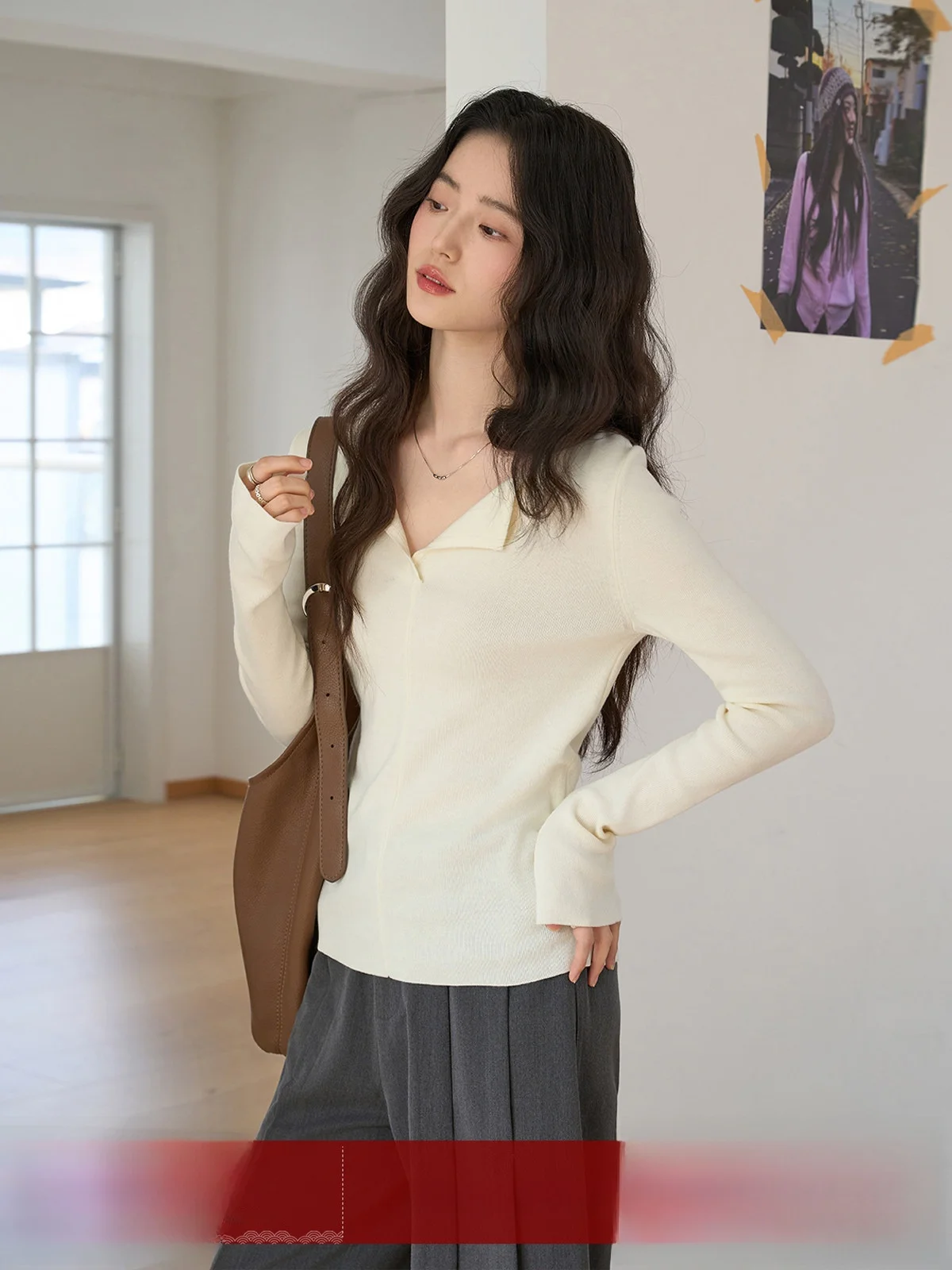 

Женский облегающий вязаный свитер MoZao с длинным рукавом, базовая модель с круглым вырезом, корейский стиль, для повседневной носки