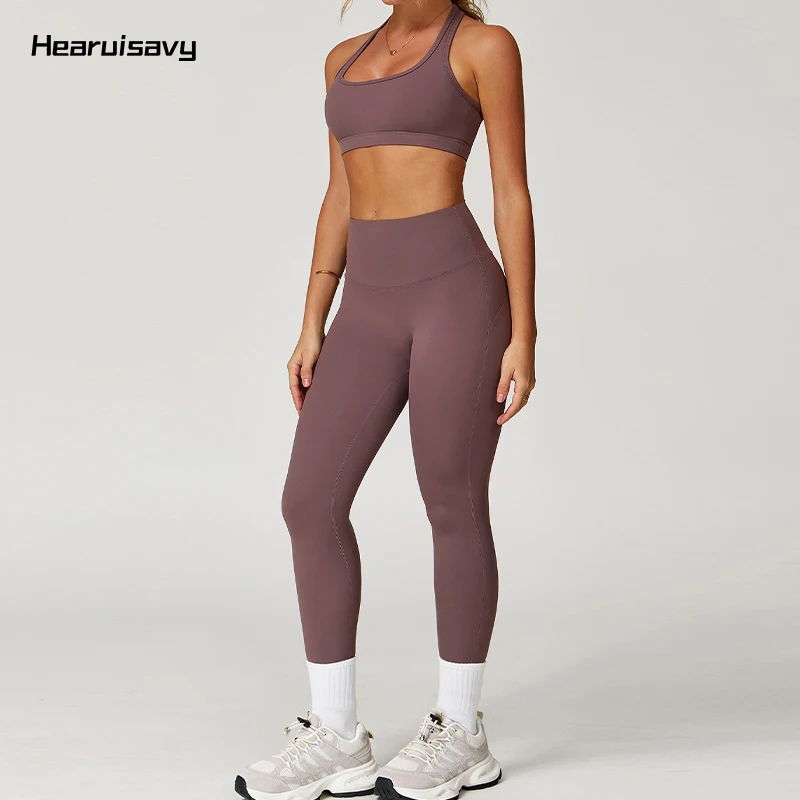 

Hearuisavy 2 Pieces Women's Yoga Set High Waist Hip Lift Push Up Sportwear Leggings Breathable Fitness Running Workout Gym Suit