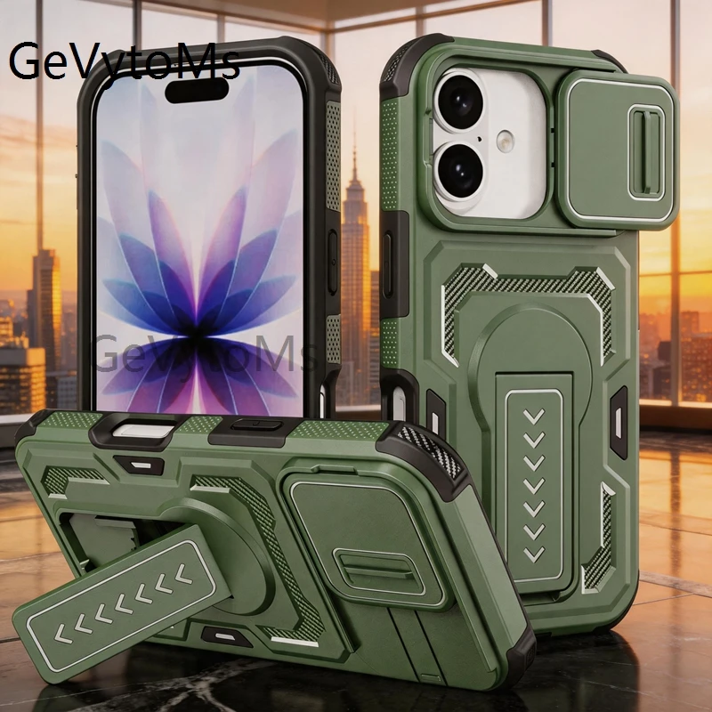 

Military Stand Armor Case For iPhone 16 Pro Max iPhone16 Pro 16E Heavy Duty Bumper Slide Camera Cover For iPhone 16 Pro Max Case