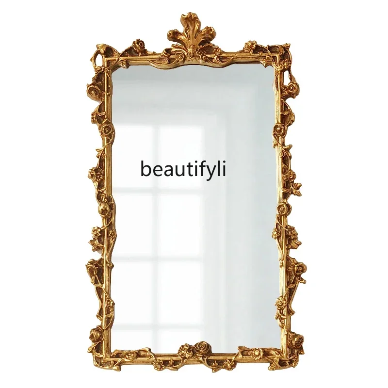 

Vintage Carved Living Room Entrance Fireplace Mirror French Decorative Mirror Wall-Mounted Vanity Mirror
