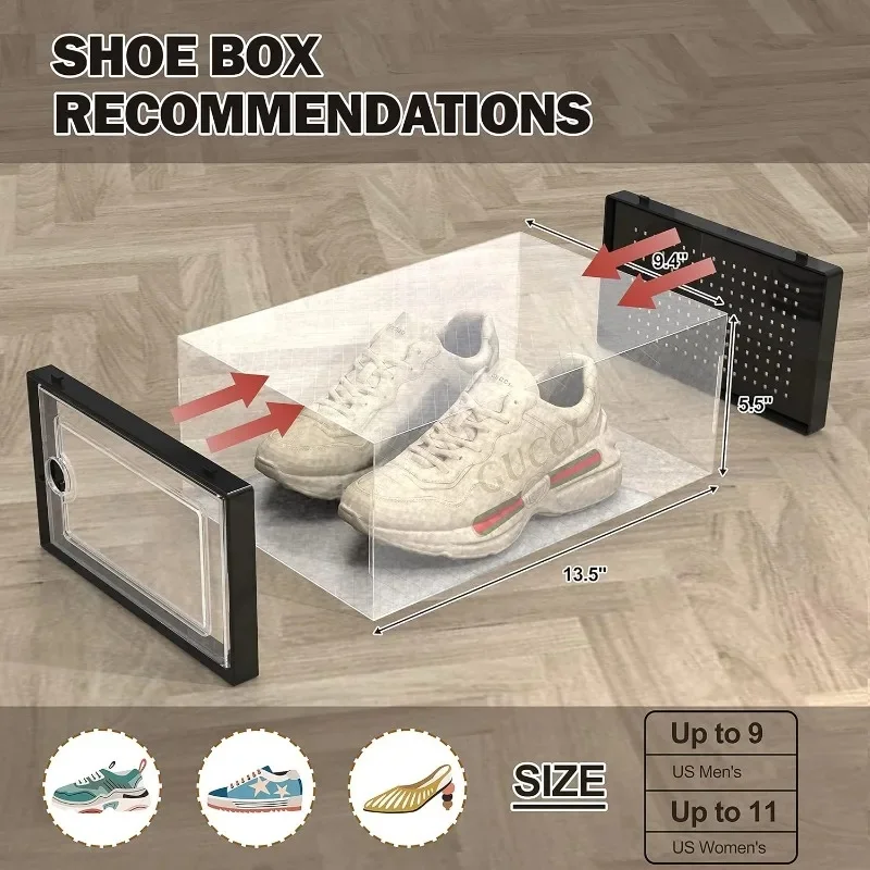 

Clear Stackable Shoe Storage Boxes, Large 15 Pack Organizer for Closet, Foldable Sneaker Storage