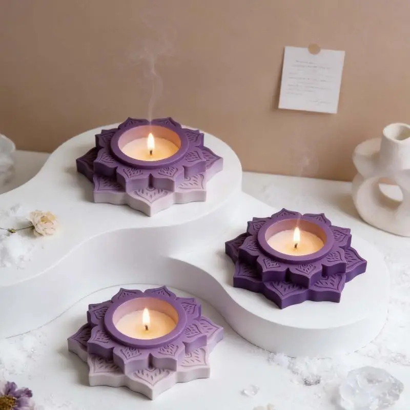 Beton-Kerzenhalter-Silikonform, Runde Lotus-Kerzenhalter-Gipsform, DIY Handgemachte Epoxidharz-Kerzenständer-Formwerkzeug – Detail 3