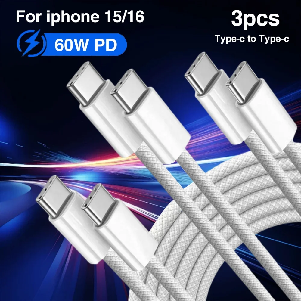 

PD 60W USB C Cable 6A Type C To Type C Phone Charger Cable Fast Charging For iPhone 16 15 Pro Max Samsung Quick Charge Data Cord