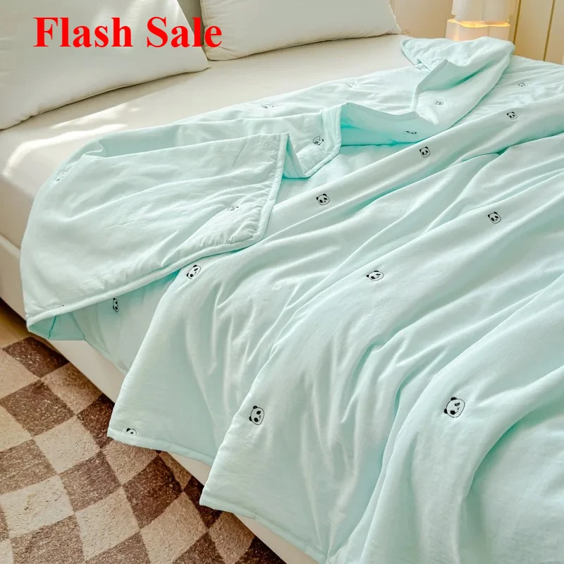 

2025 new embroidered washed cotton quilt machine washable light dormitory single double summer air conditioner quilt