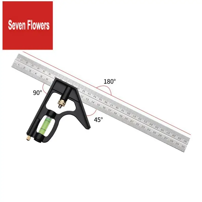 

1 Piece 300Mm Mobile Combination Square 90 Degrees 45 Degrees Turn Square Square Protractor Tool Silver&Black