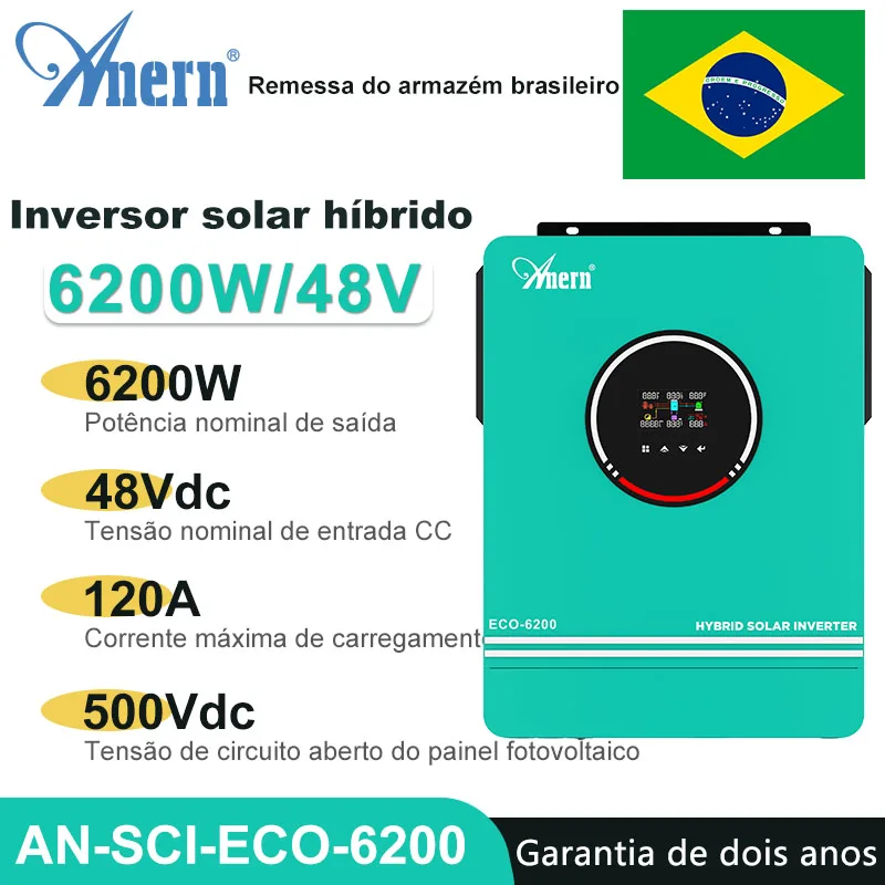 Inversor solar fora da rede híbrido 3600W 4200W 6200W Controlador de inversor solar híbrido 24V 48V 220V 120A MPPT Inversor híbrido