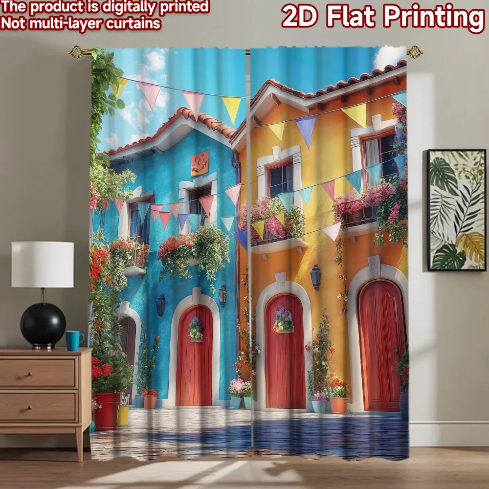 

1pc 2D flat Photography Backdrop Background cloth Festive Colorful Houses 100% Polyester Birthday Party Perfect for New Year