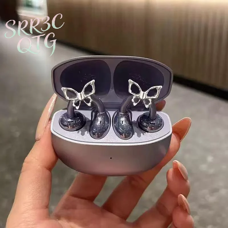 Hot 1/2Pcs Hollow Butterfly Decor Wireless Clip On Bluetooth Earbuds Accessories Perfect For Women Daily Commute Outdoor Sports
