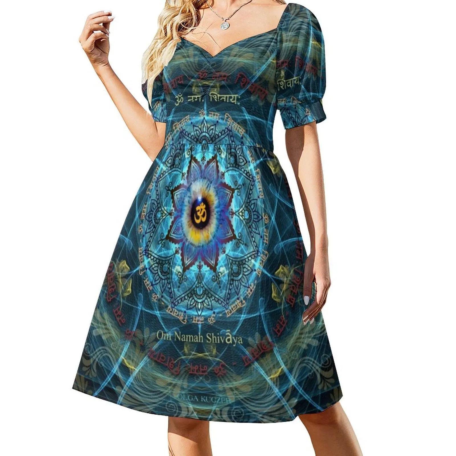 "أوم ناما شيفايا" تعويذة-الهوية الحقيقية-فستان عطلةك المثير للنساء فستان قصير لحفلات الشاطئ وأعياد الميلاد الهندوسية Om Nama