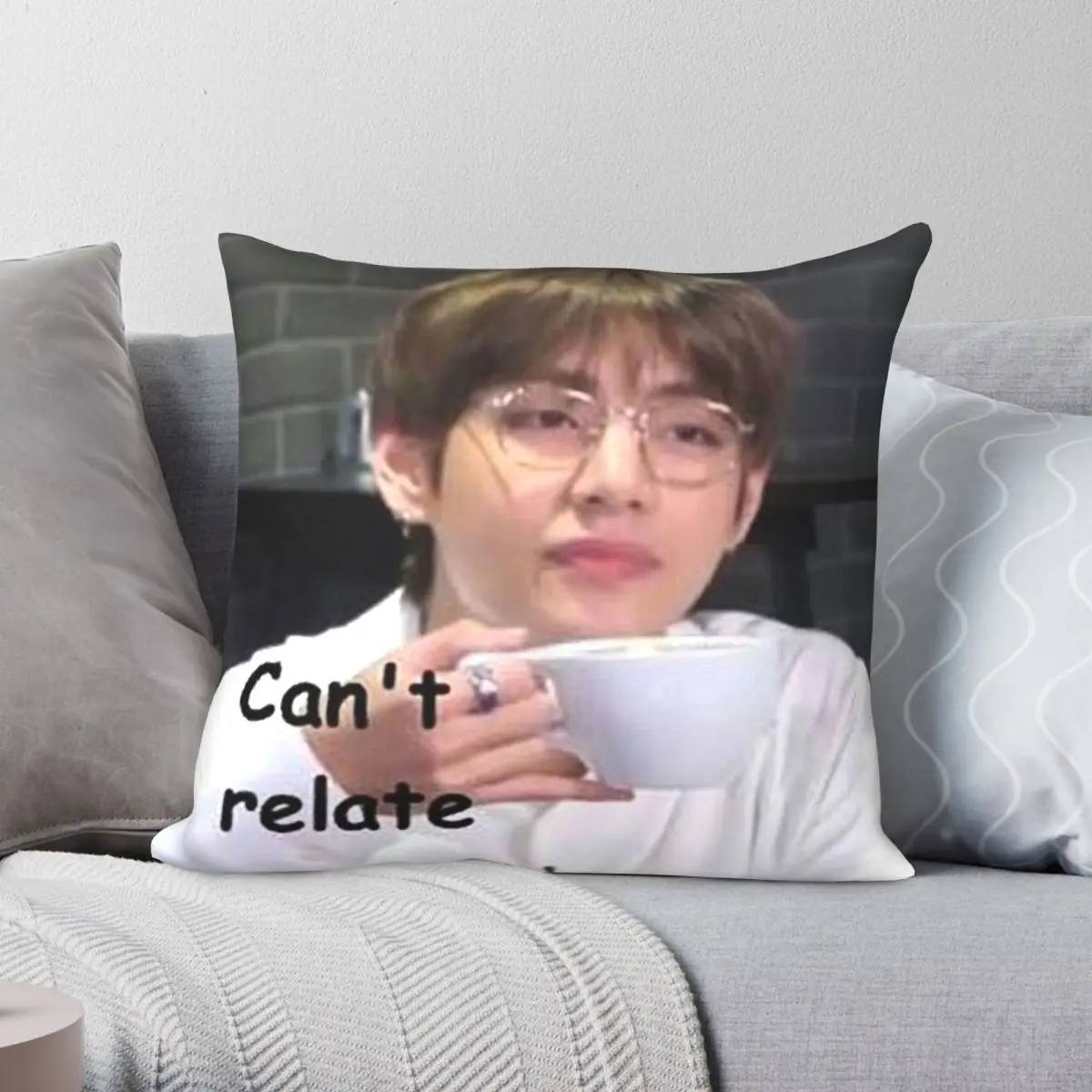 Taehyung Can't Relate Meme Pillowcase Polyester Linen Velvet Creative Zip Decor Throw Pillow Case Bed Cushion Cover