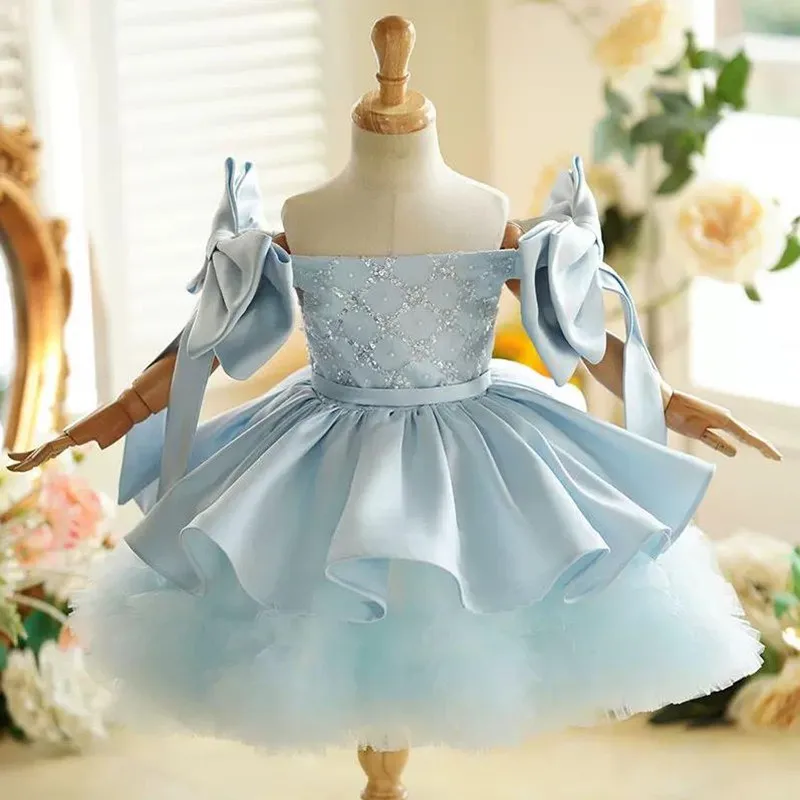 New Children's Princess Sequins Evening Gown Host Piano Performance Wedding Birthday Party Flower Girl Dresses A4061 Vestidos