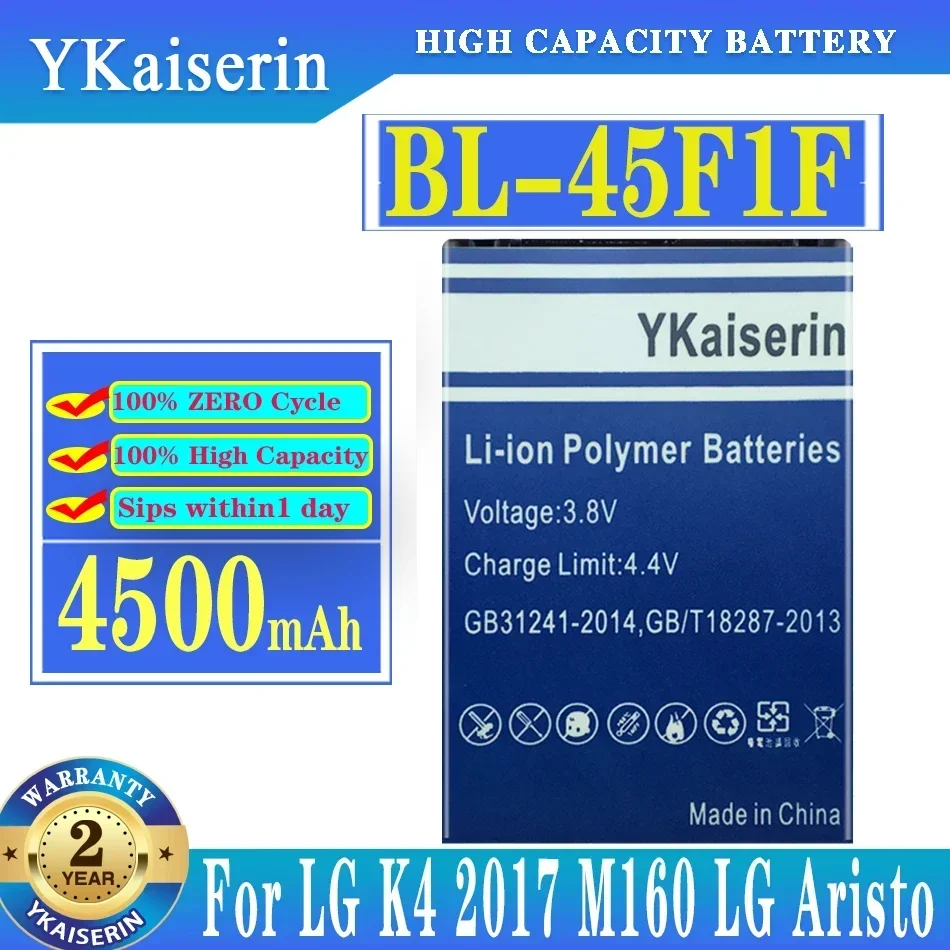 YKaiserin 4500mAh BL-45F1F Battery For LG K9 K8 K4 K3 M160 MS210 X230K X240K LV3 2017 Versio Mobile Phone Batteria