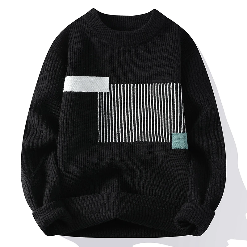 Pull à col roulé en tricot patchwork pour hommes, pulls décontractés coréens, tricots chauds, mode automne et hiver