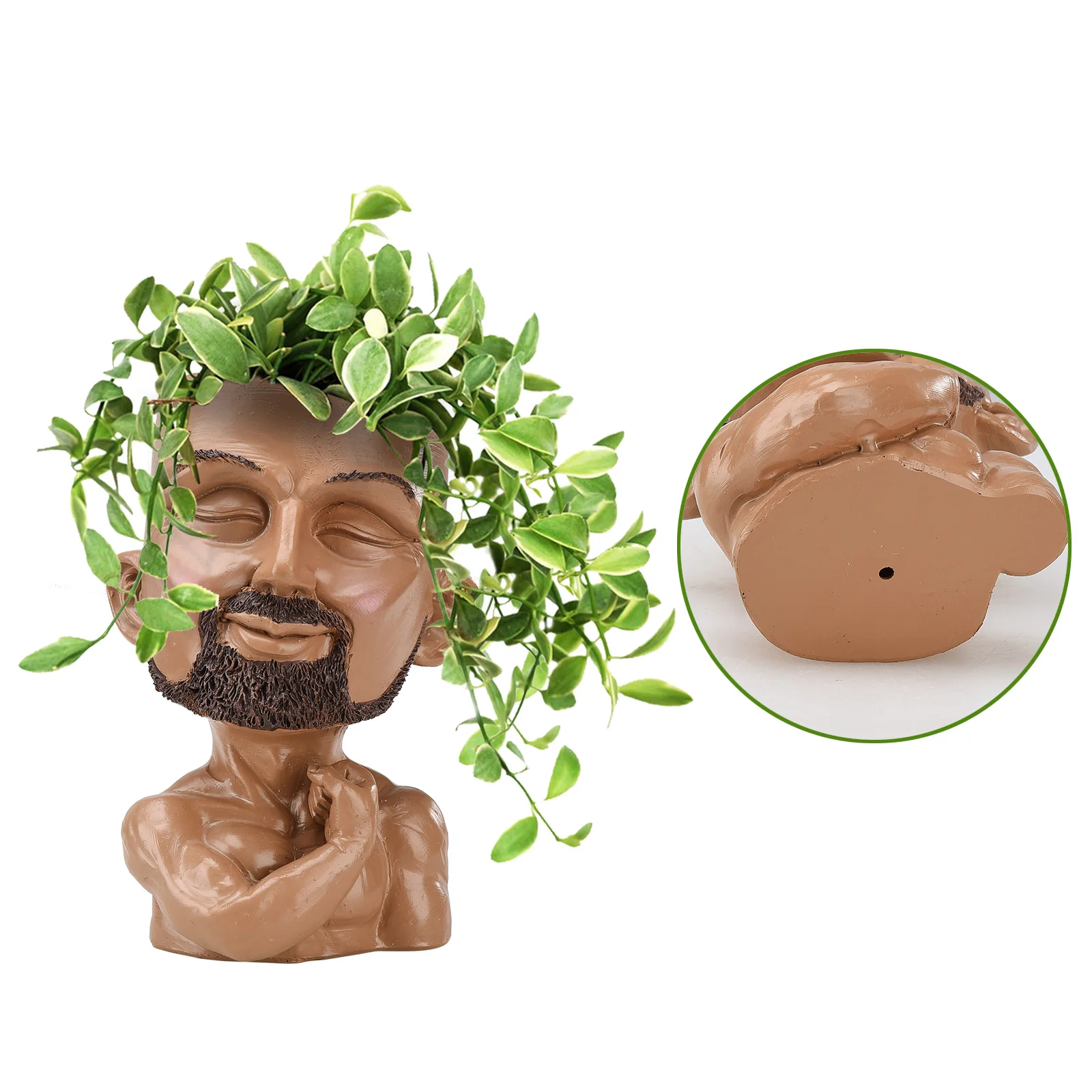 Face Flower Pot Head Flower Pot Human Resin Succulent Planter with Drainage Outdoor Hole Garden Decoration Landscape Ornament