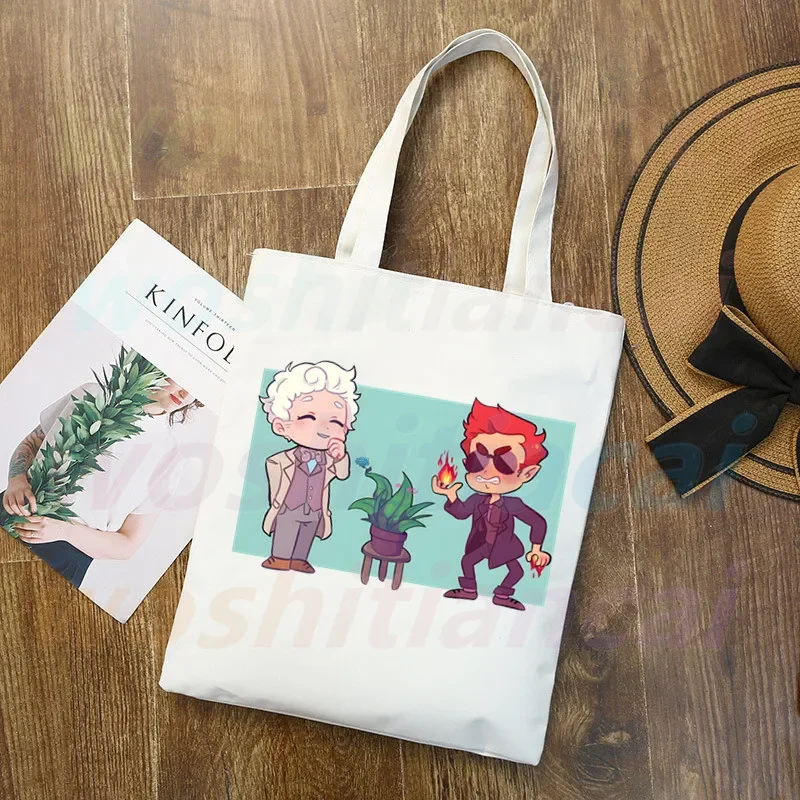 Good Omens Unisex Handbags Custom Canvas Tote Bag Print Daily Use Reusable Travel Casual Shopping Bag