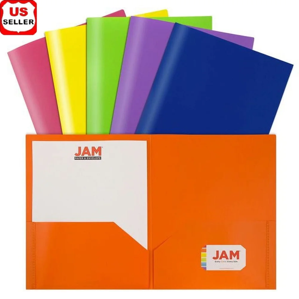 

Heavy Duty Assorted Plastic Folders 6 Pack Tear Resistant Water Resistant Business Card Slots Durable Office School Organization