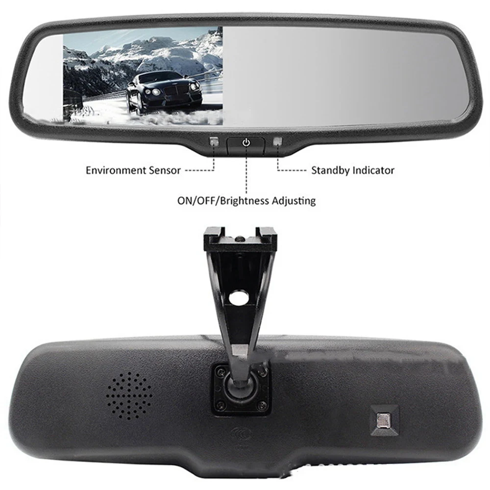 X46A_Car Tela AHD com escurecimento automático e espelho para câmera de painel de 4,3 polegadas com suporte