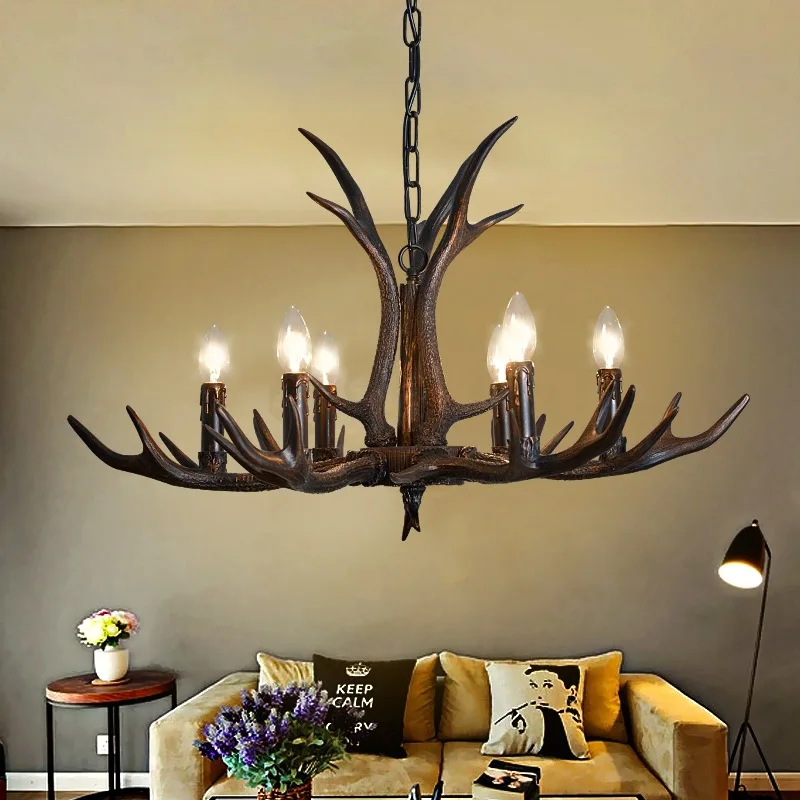

Американский ретро смоляный подвесной светильник с рогом оленя для ресторана, гостиной, подвесной светильник, современный домашний декор, винтажное деревенское освещение