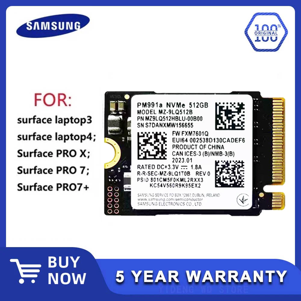 Samsung PM991a 1TB SSD M.2 2230 Internal Solid State Drive PCIe PCIe 3.0x4 NVME SSD For Microsoft Surface Pro 7+ Steam Deck