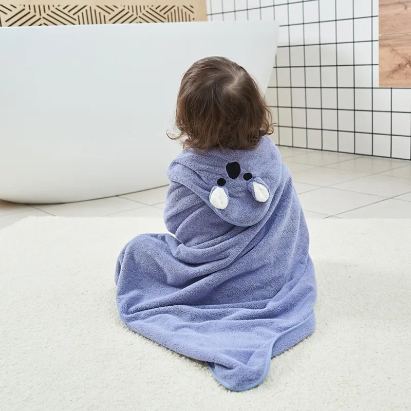 Handuk mandi bayi baru lahir, kain handuk bayi baru lahir dengan tudung kartun Coral bulu domba, handuk mandi bayi baru lahir