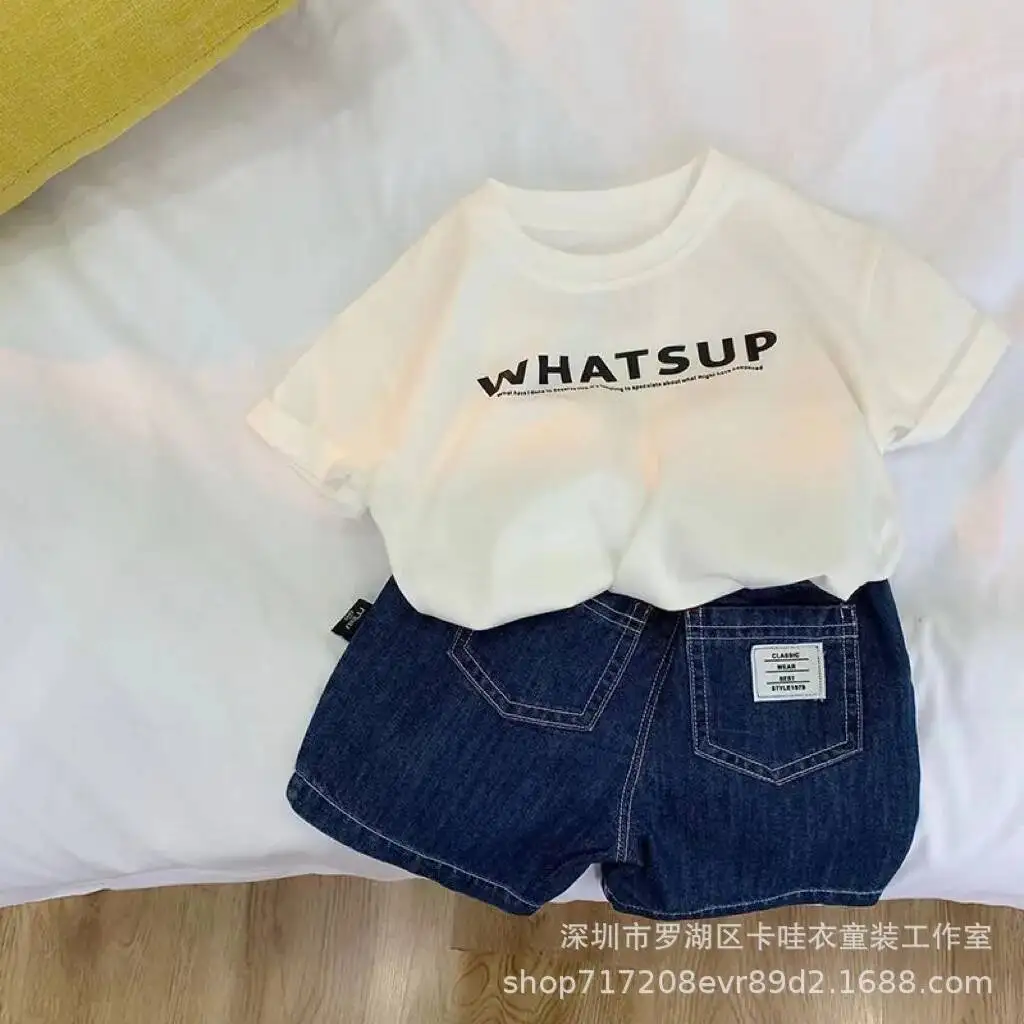 Toddler Boy Girl Tshirt Cotton 26 Spring Summer Children Big Kid Clothes Short-sleeve Letter Print Round-neck Top 2-12 Years