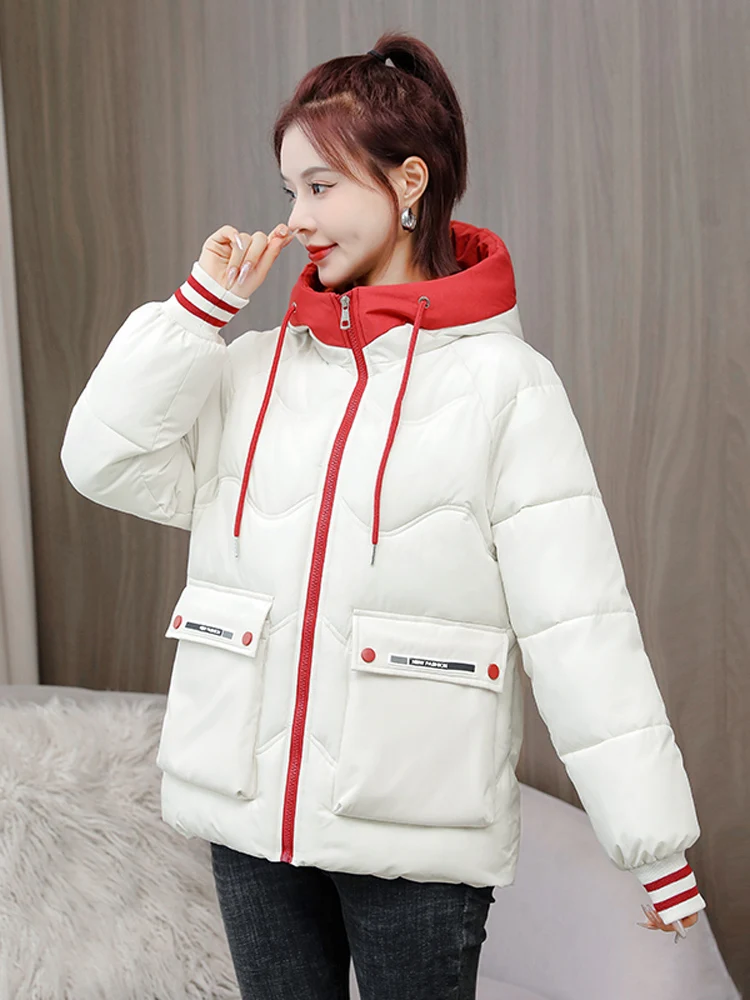 

Jackets for Women Coat 2023 Winter New Spliced Hooded Warm Designer Solid Korean Casual Zippers Clothes Classic Outerwear
