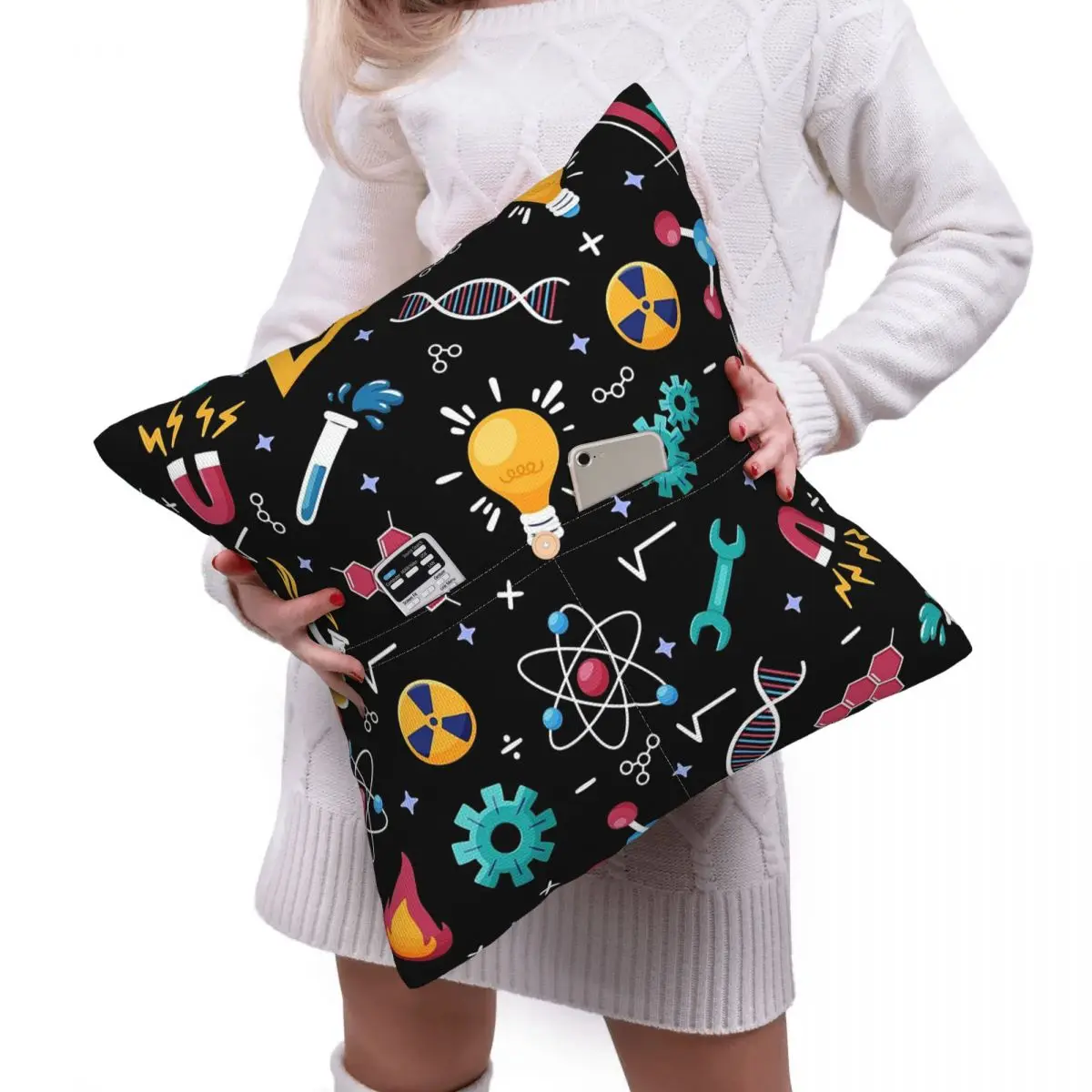 STEM Icons Pattern Science Engineering Square Linen Pillowcase Cushion Cover Polyester Decor Bed Home Comfort Throw Pillow