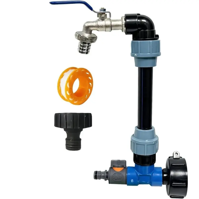 IBC Tank 3/4 Inch Outlet Tap Gooseneck- 2 In 1 IBC Tap Set For 1000 Litre Outdoor Water Tanks Includes Tap And Gooseneck-LICG