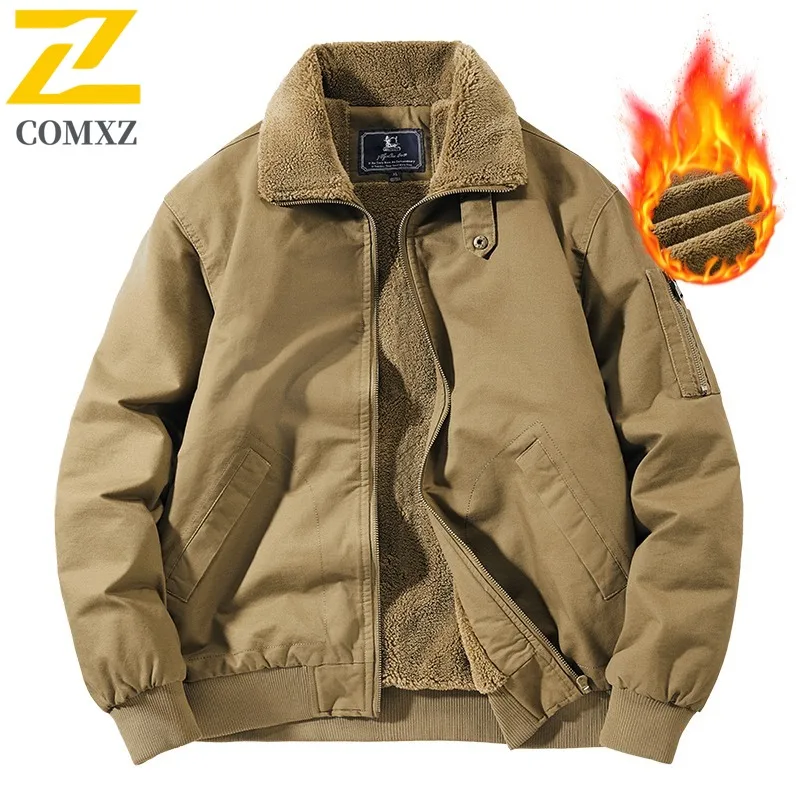 

COMXZ 2025 Мужская куртка для отдыха на природе, утолщенная теплая парка, однотонный дизайн, ветрозащитное удобное весенне-осеннее пальто